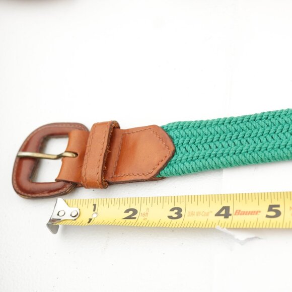 Talbots Womens Belt Size XL Extra Large Kelly Green Woven Elastic Leather Tip - Picture 11 of 13